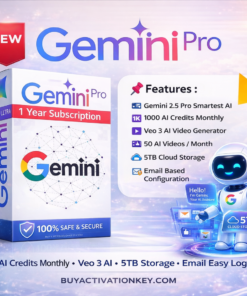 Google AI Pro subscription with Gemini Advanced, 5TB cloud storage, 1000 AI credits monthly and AI assistant robot with product box design