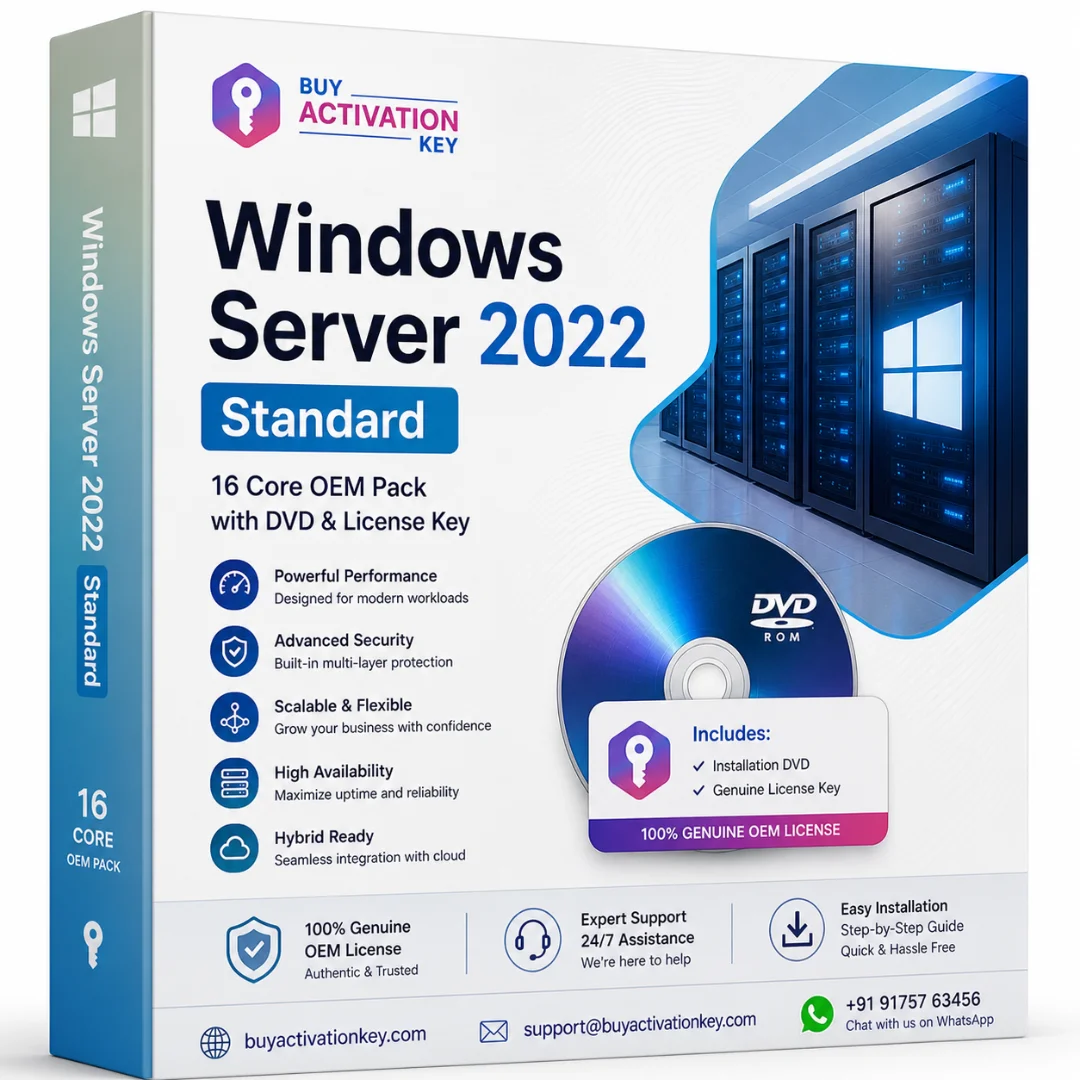 Windows Server 2022 Standard 16 Core OEM Pack with DVD & License Key