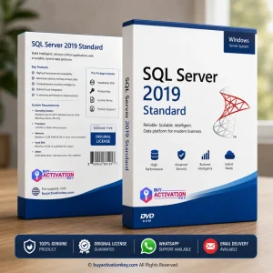 Buy SQL Server 2019 Standard Physical DVD License Pack online with courier delivery, original license key packaging, safe online activation, and update-supported use.